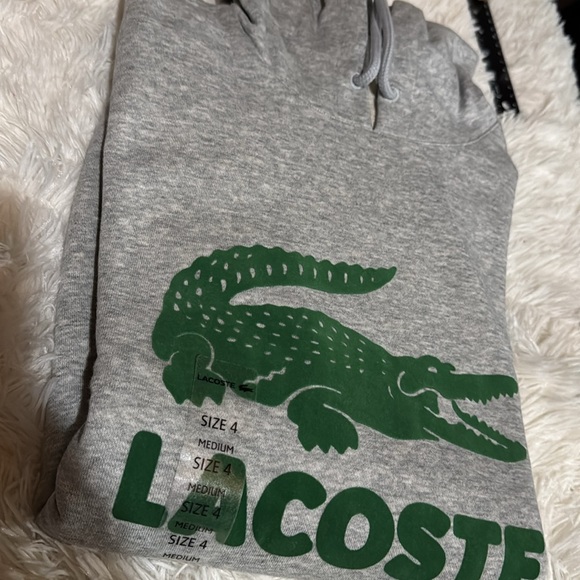 Lacoste Mens Long Sleeve Flocked Graphic Croc Hooded Sweatshirt Silver - Picture 6 of 6
